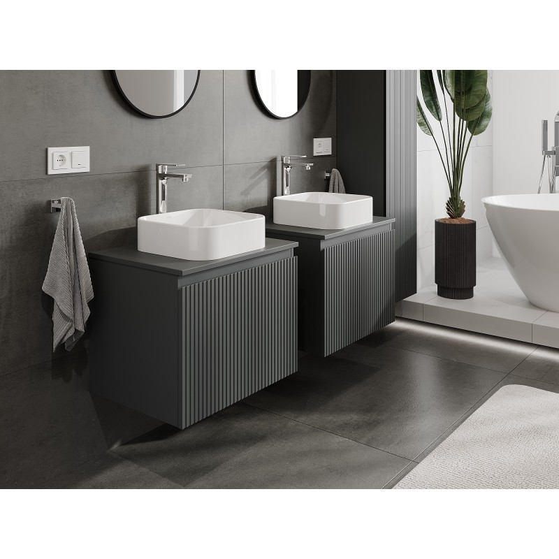 Mexen Rivel armoire de salle de bain sous-lavabo 60 cm avec plateau, 1 tiroir, rainurée, graphite mat - 91A20-06047-1-BFC66