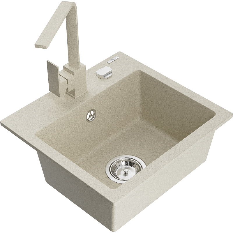 Mexen Milo Évier en granit 1 bac avec mitigeur de cuisine Rita, beige - 6505-69-670300-69