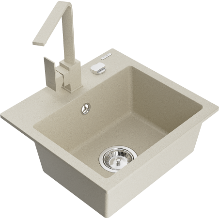 Mexen Milo Évier en granit 1 bac avec mitigeur de cuisine Rita, beige - 6505-69-670300-69