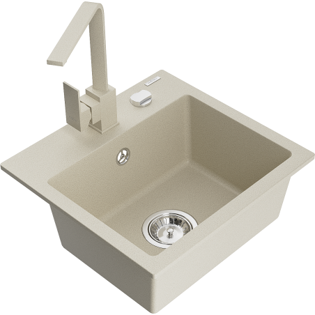 Mexen Milo évier en granit 1 bac avec robinet de cuisine Rita, beige - 6505-69-670300-69