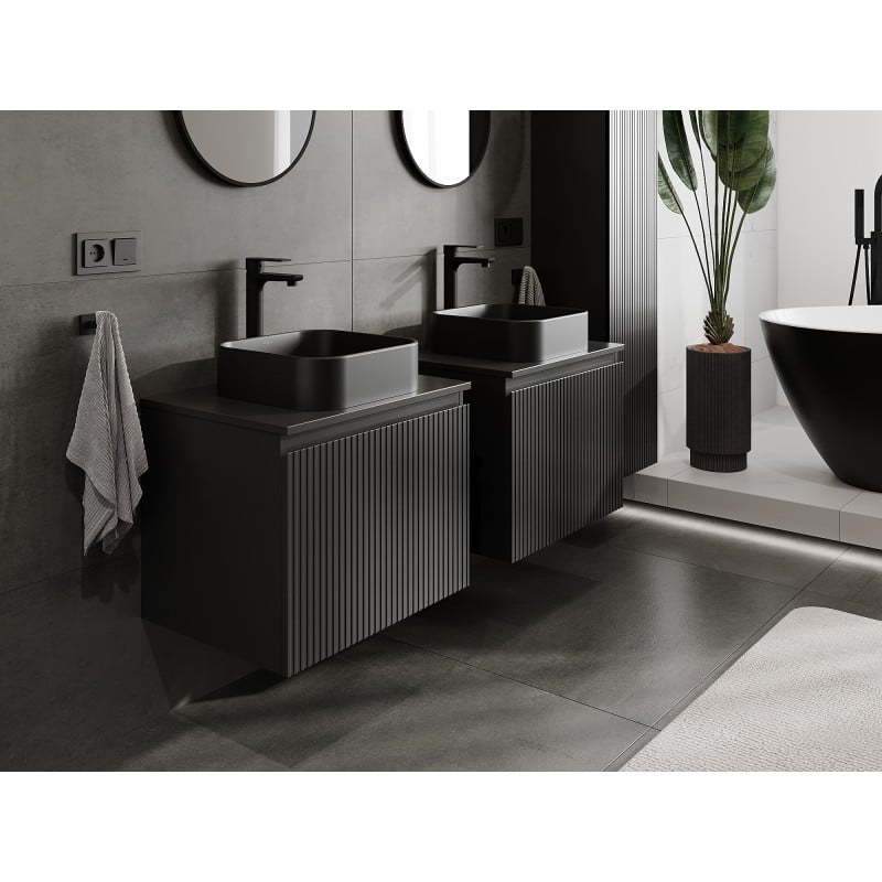 Mexen Rivel meuble de salle de bain sous-lavabo 60 cm avec plateau, 1 tiroir, rainuré, noir mat - 91A20-06047-1-BFC71