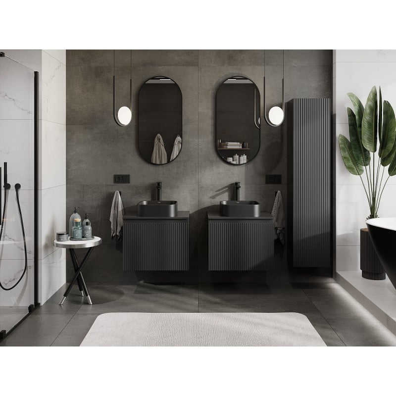 Mexen Rivel meuble de salle de bain sous-lavabo 60 cm avec plateau, 1 tiroir, rainuré, noir mat - 91A20-06047-1-BFC71