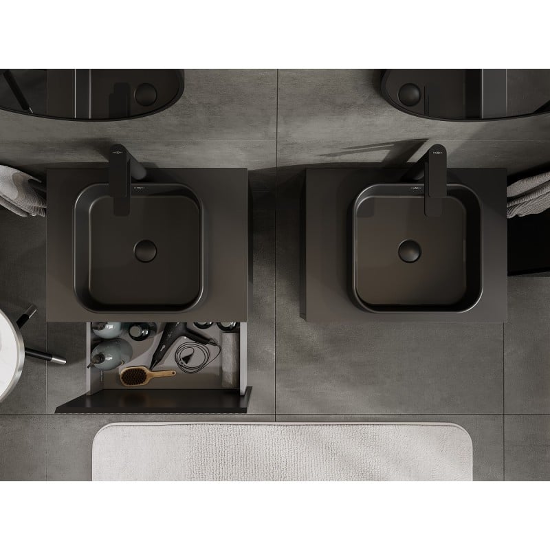 Mexen Rivel meuble de salle de bain sous-lavabo 60 cm avec plateau, 1 tiroir, rainuré, noir mat - 91A20-06047-1-BFC71