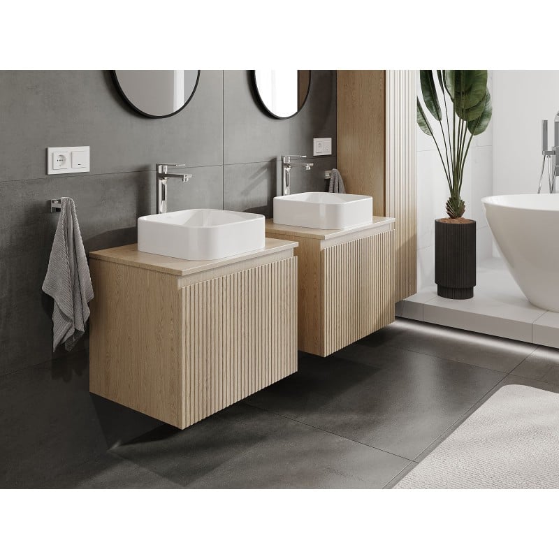 Mexen Rivel meuble de salle de bain sous-vasque 60 cm avec plateau, 1 tiroir, rainuré, chêne - 91A20-06047-1-BFC81