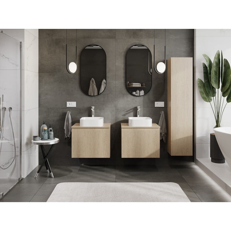 Mexen Rivel meuble de salle de bain sous-vasque 60 cm avec plateau, 1 tiroir, rainuré, chêne - 91A20-06047-1-BFC81