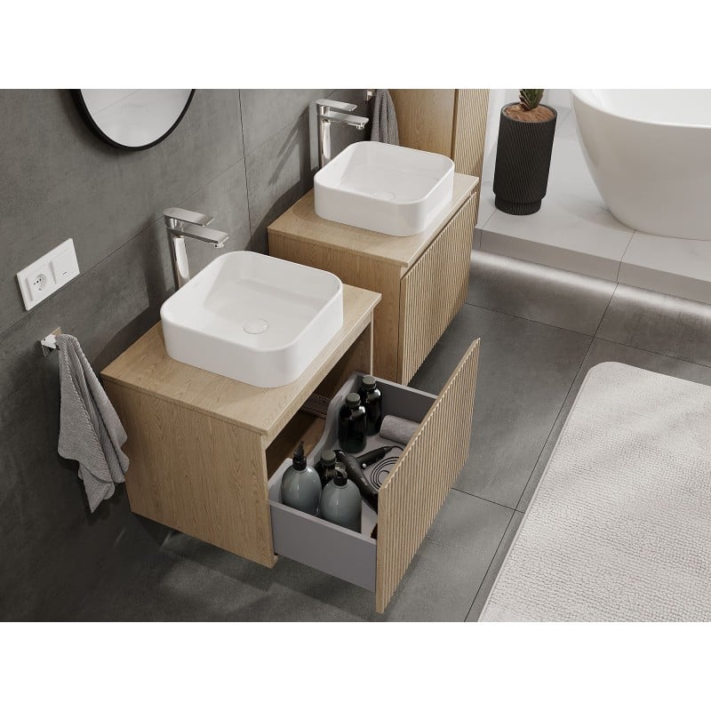 Mexen Rivel meuble de salle de bain sous-vasque 60 cm avec plateau, 1 tiroir, rainuré, chêne - 91A20-06047-1-BFC81