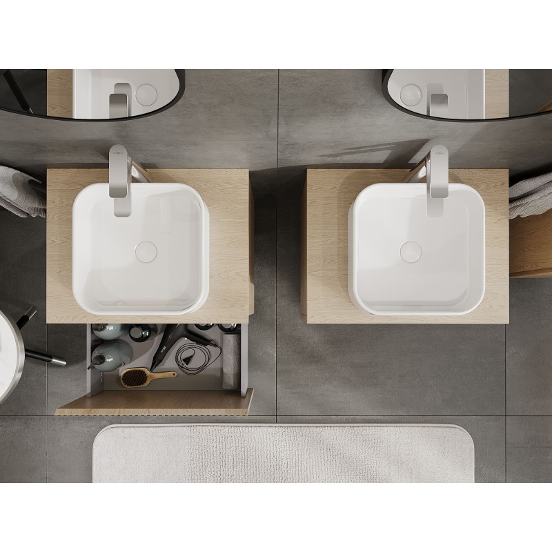 Mexen Rivel meuble de salle de bain sous-vasque 60 cm avec plateau, 1 tiroir, rainuré, chêne - 91A20-06047-1-BFC81