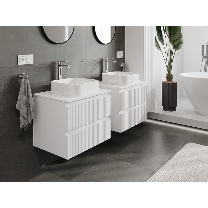 Mexen Rivel meuble de salle de bains sous lavabo 60 cm avec plateau, 2 tiroirs, rainuré, blanc mat - 91A20-06047-2-BFFC01