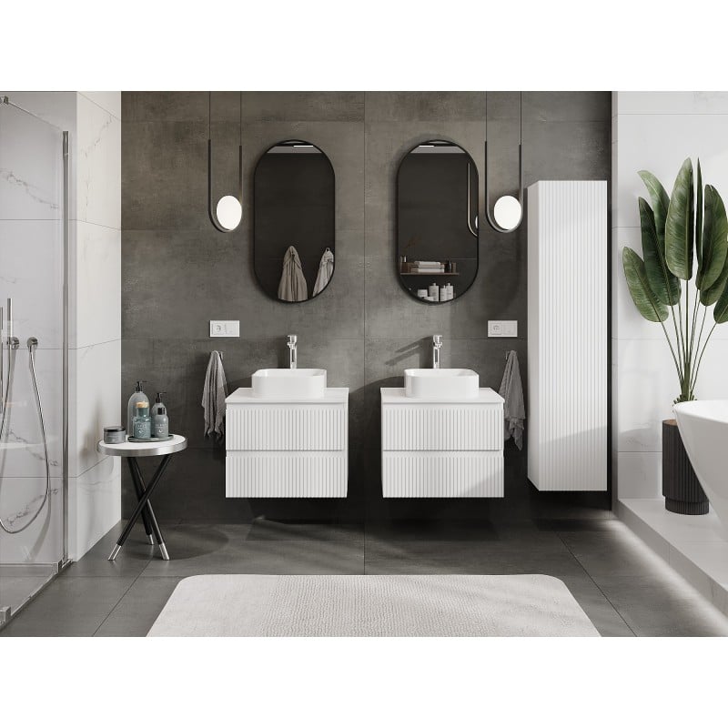 Mexen Rivel meuble de salle de bains sous lavabo 60 cm avec plateau, 2 tiroirs, rainuré, blanc mat - 91A20-06047-2-BFFC01