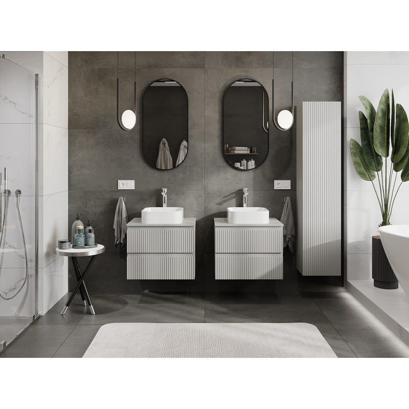 Mexen Rivel Meuble de salle de bains sous lavabo 60 cm avec plan, 2 tiroirs, rainuré, gris mat - 91A20-06047-2-BFFC62