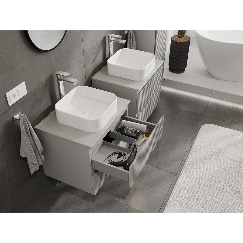 Mexen Rivel Meuble de salle de bains sous lavabo 60 cm avec plan, 2 tiroirs, rainuré, gris mat - 91A20-06047-2-BFFC62