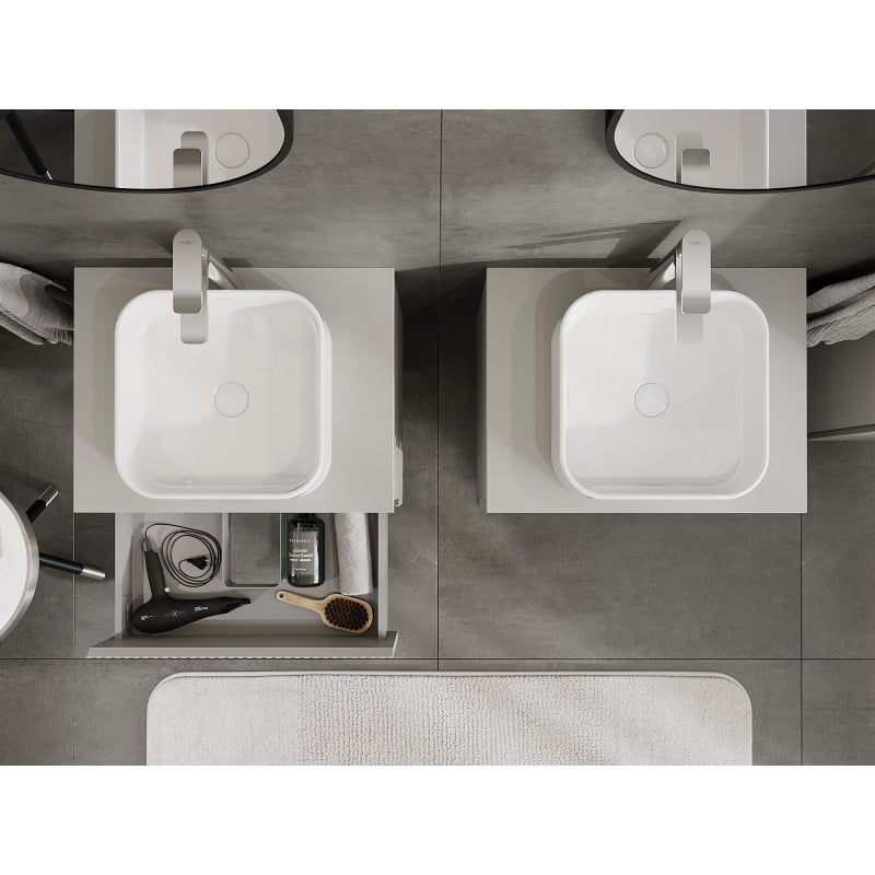 Mexen Rivel meuble de salle de bain sous lavabo 60 cm avec plateau, 2 tiroirs, cannelé, gris mat - 91A20-06047-2-BFFC62