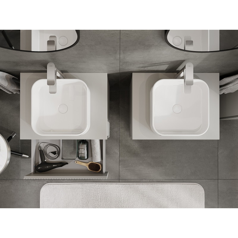 Mexen Rivel Meuble de salle de bains sous lavabo 60 cm avec plan, 2 tiroirs, rainuré, gris mat - 91A20-06047-2-BFFC62