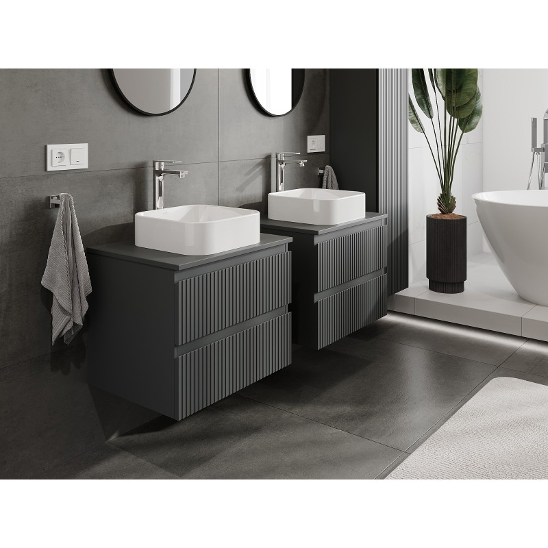 Mexen Rivel armoire de salle de bain sous-vasque 60 cm avec plan, 2 tiroirs, rainurée, graphite mat - 91A20-06047-2-BFFC66