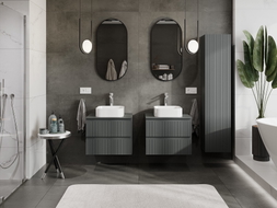 Mexen Rivel meuble de salle de bain sous lavabo 60 cm avec plateau, 2 tiroirs, rainuré, graphite mat - 91A20-06047-2-BFFC66