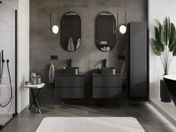 Mexen Rivel meuble de salle de bains sous-lavabo 60 cm avec plateau, 2 tiroirs, rainuré, noir mat - 91A20-06047-2-BFFC71