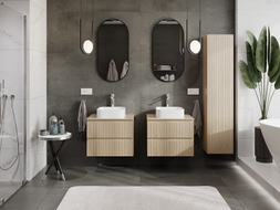 Mexen Rivel meuble de salle de bain sous lavabo 60 cm avec plateau, 2 tiroirs, rainuré, chêne - 91A20-06047-2-BFFC81