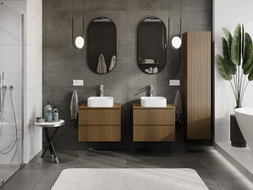 Mexen Rivel armoire de salle de bains sous lavabo 60 cm avec plan, 2 tiroirs, rainurée, noyer - 91A20-06047-2-BFFC86