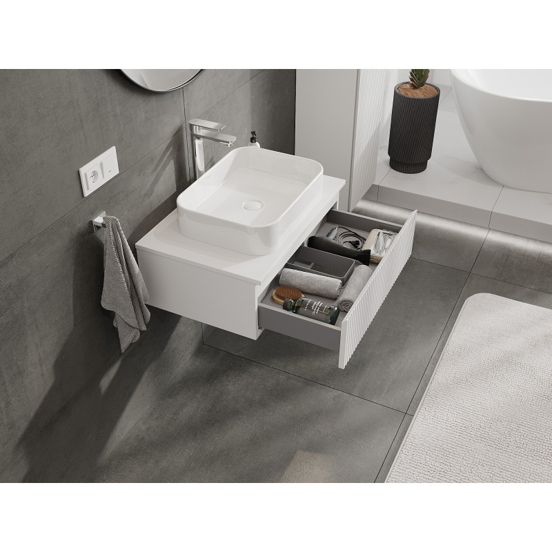 Mexen Rivel armoire de salle de bain sous-lavabo 70 cm avec plateau, 1 tiroir, cannelée, blanc mat - 91A20-07023-1-BFC01