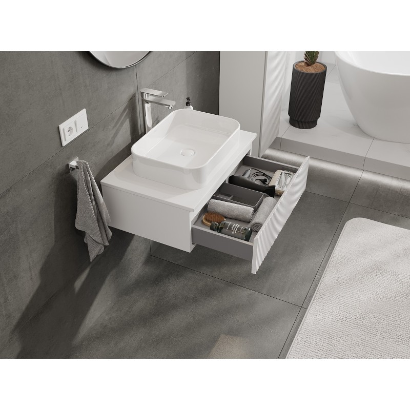 Mexen Rivel meuble de salle de bain sous lavabo 70 cm avec plateau, 1 tiroir, rainuré, blanc mat - 91A20-07023-1-BFC01