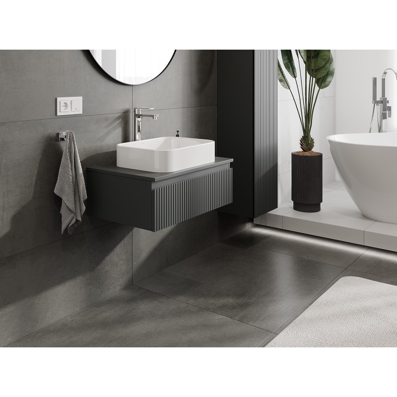 Mexen Rivel armoire de salle de bain sous lavabo 70 cm avec plateau, 1 tiroir, rainuré, graphite mat - 91A20-07023-1-BFC66