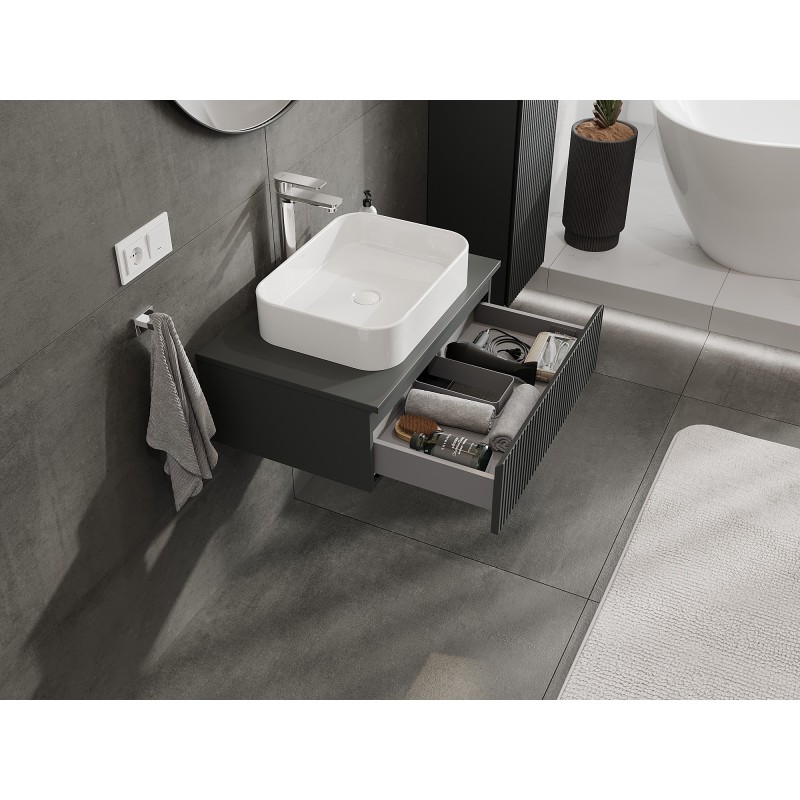 Mexen Rivel armoire de salle de bain sous lavabo 70 cm avec plateau, 1 tiroir, rainuré, graphite mat - 91A20-07023-1-BFC66