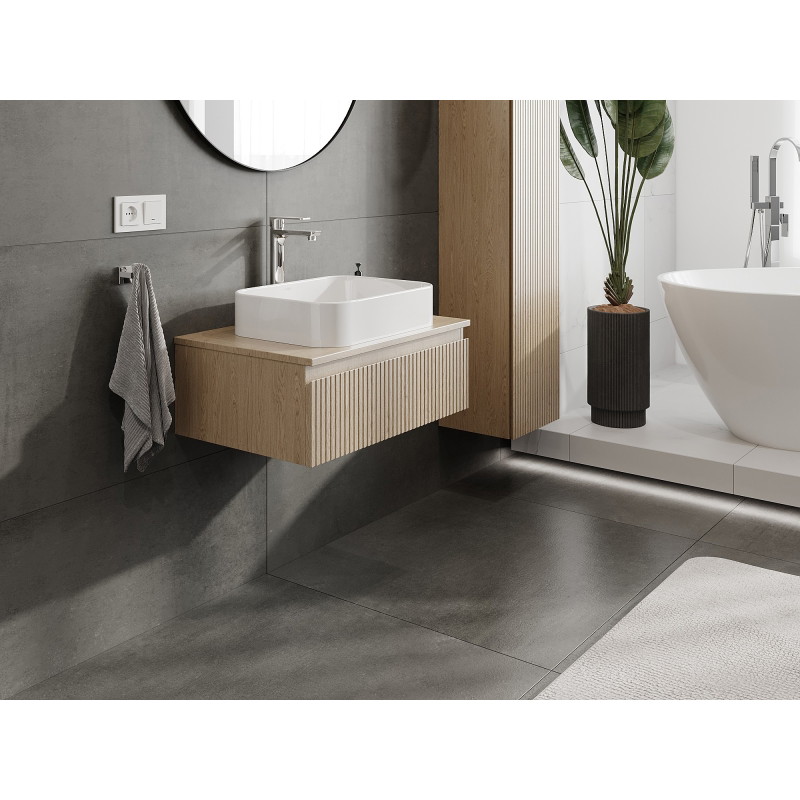 Mexen Rivel meuble de salle de bains sous lavabo 70 cm avec plateau, 1 tiroir, rainuré, chêne - 91A20-07023-1-BFC81