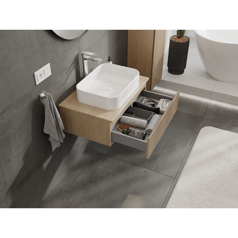 Mexen Rivel meuble de salle de bains sous lavabo 70 cm avec plateau, 1 tiroir, rainuré, chêne - 91A20-07023-1-BFC81