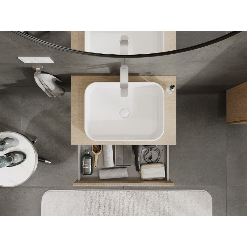 Mexen Rivel meuble de salle de bains sous lavabo 70 cm avec plateau, 1 tiroir, rainuré, chêne - 91A20-07023-1-BFC81