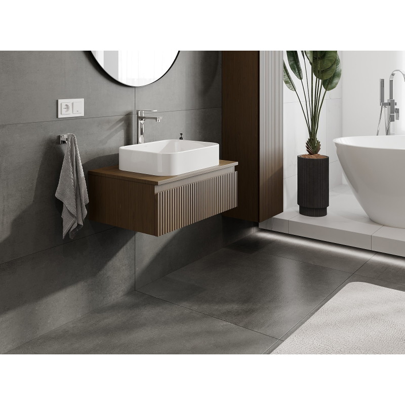 Mexen Rivel meuble de salle de bain sous lavabo 70 cm avec plateau, 1 tiroir, rainuré, noyer - 91A20-07023-1-BFC86