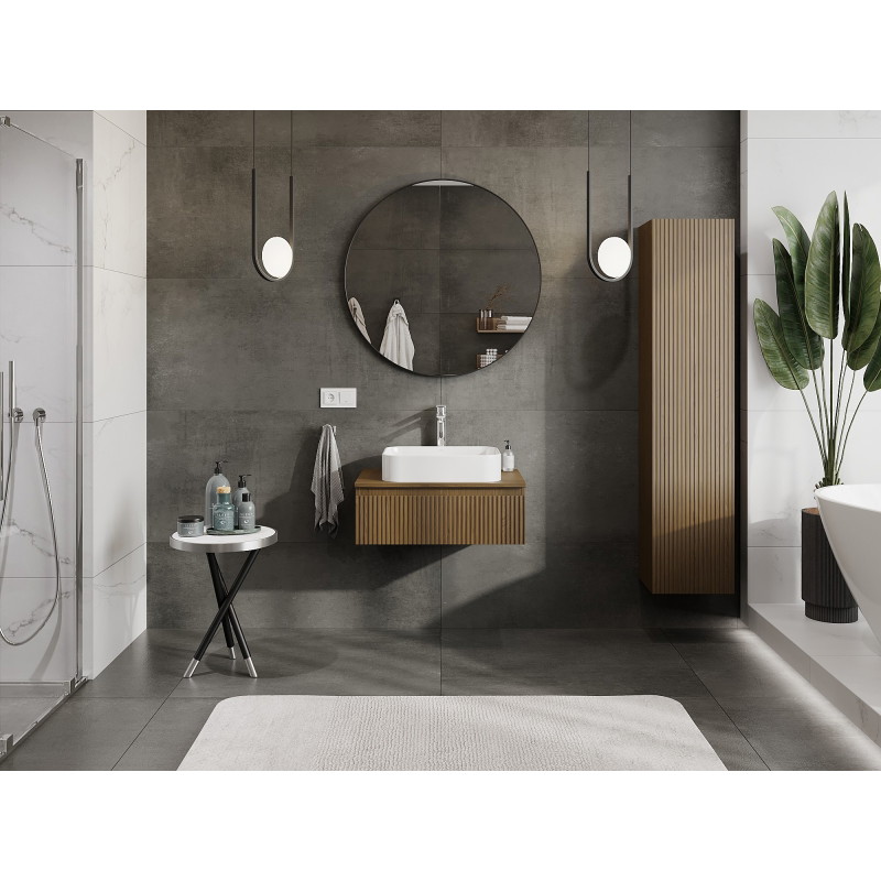 Mexen Rivel meuble de salle de bain sous lavabo 70 cm avec plateau, 1 tiroir, rainuré, noyer - 91A20-07023-1-BFC86