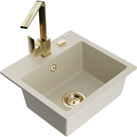 Mexen Milo évier en granit 1 bac avec robinet de cuisine Rita, beige - 6505-69-670300-50