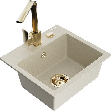Mexen Milo évier en granit à 1 cuve avec robinet mélangeur Rita, Beige - 6505-69-670300-50