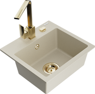 Mexen Milo évier en granit 1 bac avec robinet de cuisine Rita, beige - 6505-69-670300-50