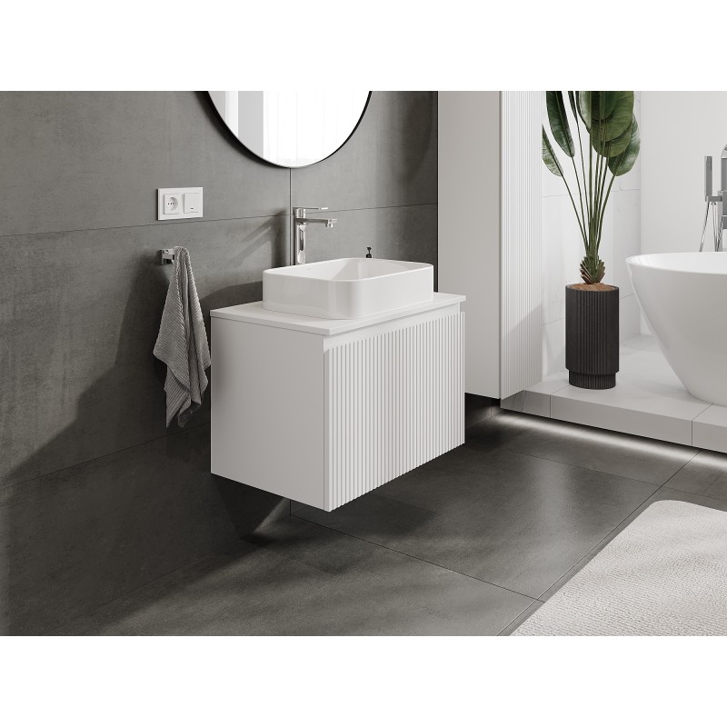 Mexen Rivel meuble de salle de bains sous lavabo 70 cm avec plateau, 1 tiroir, rainuré, blanc mat - 91A20-07047-1-BFC01