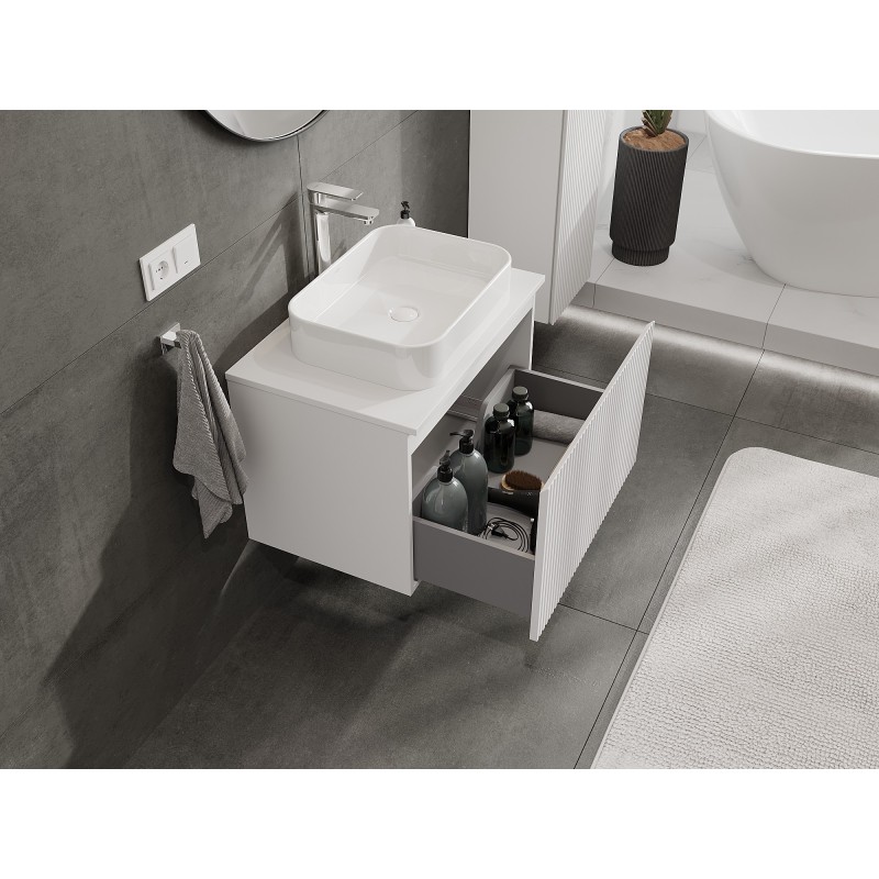 Mexen Rivel meuble de salle de bains sous lavabo 70 cm avec plateau, 1 tiroir, rainuré, blanc mat - 91A20-07047-1-BFC01