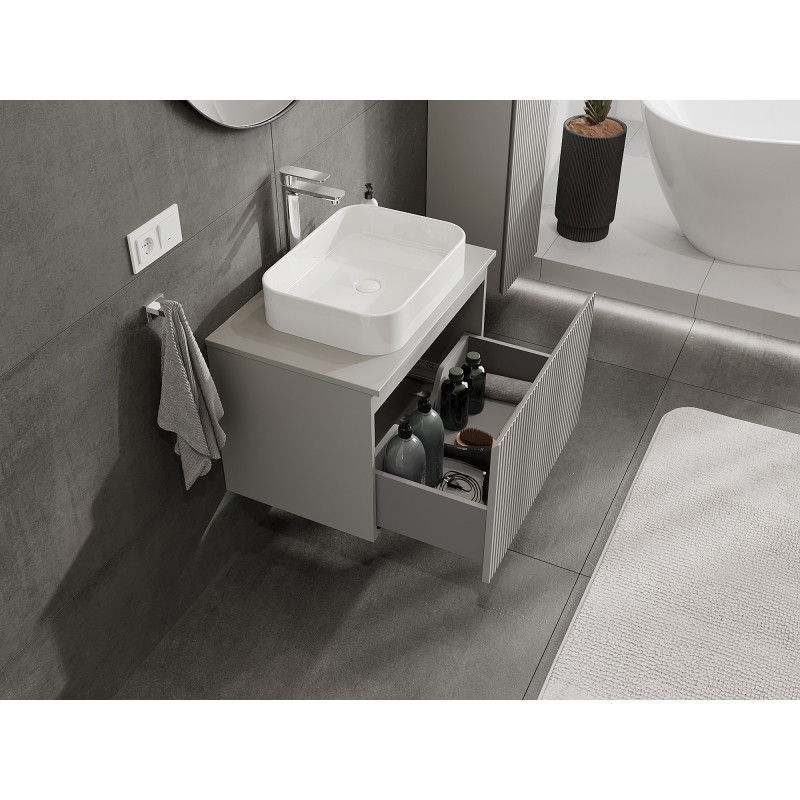 Mexen Rivel armoire de salle de bain sous lavabo 70 cm avec plateau, 1 tiroir, cannelé, gris mat - 91A20-07047-1-BFC62