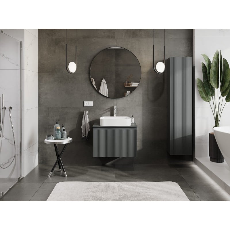 Mexen Rivel meuble de salle de bain sous lavabo 70 cm avec plateau, 1 tiroir, rainuré, graphite mat - 91A20-07047-1-BFC66