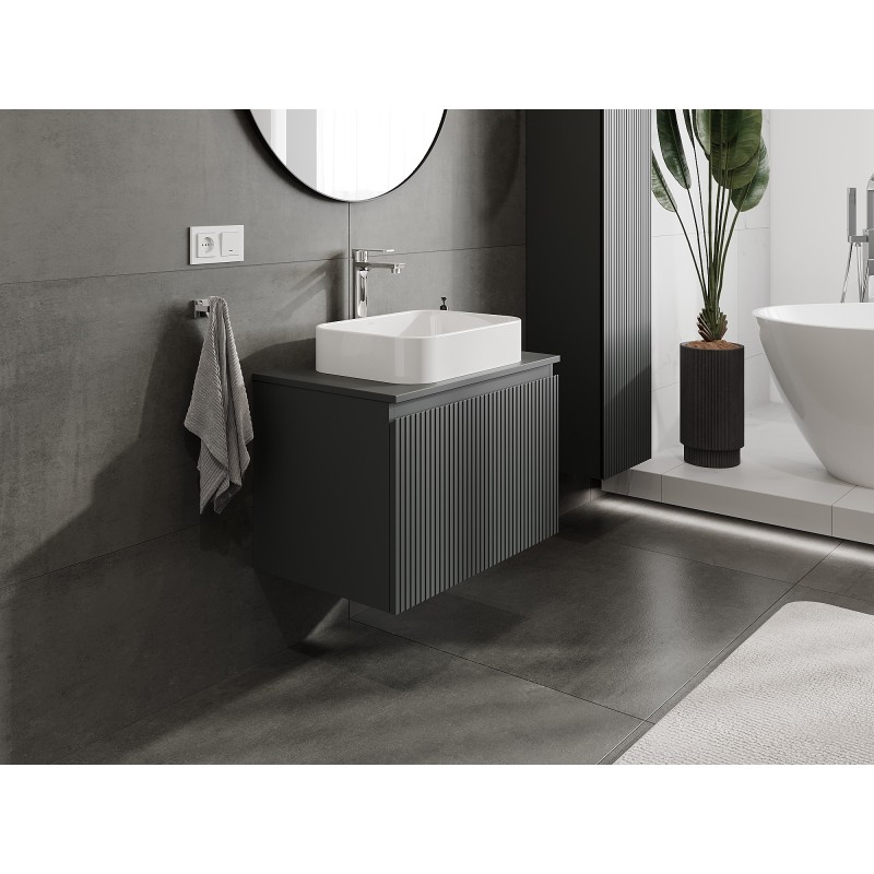 Mexen Rivel meuble de salle de bain sous lavabo 70 cm avec plateau, 1 tiroir, rainuré, graphite mat - 91A20-07047-1-BFC66