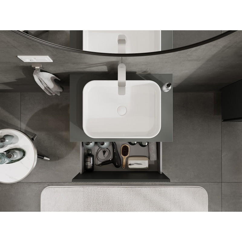 Mexen Rivel armoire de salle de bain sous-lavabo 70 cm avec plateau, 1 tiroir, rainuré, graphite mat - 91A20-07047-1-BFC66