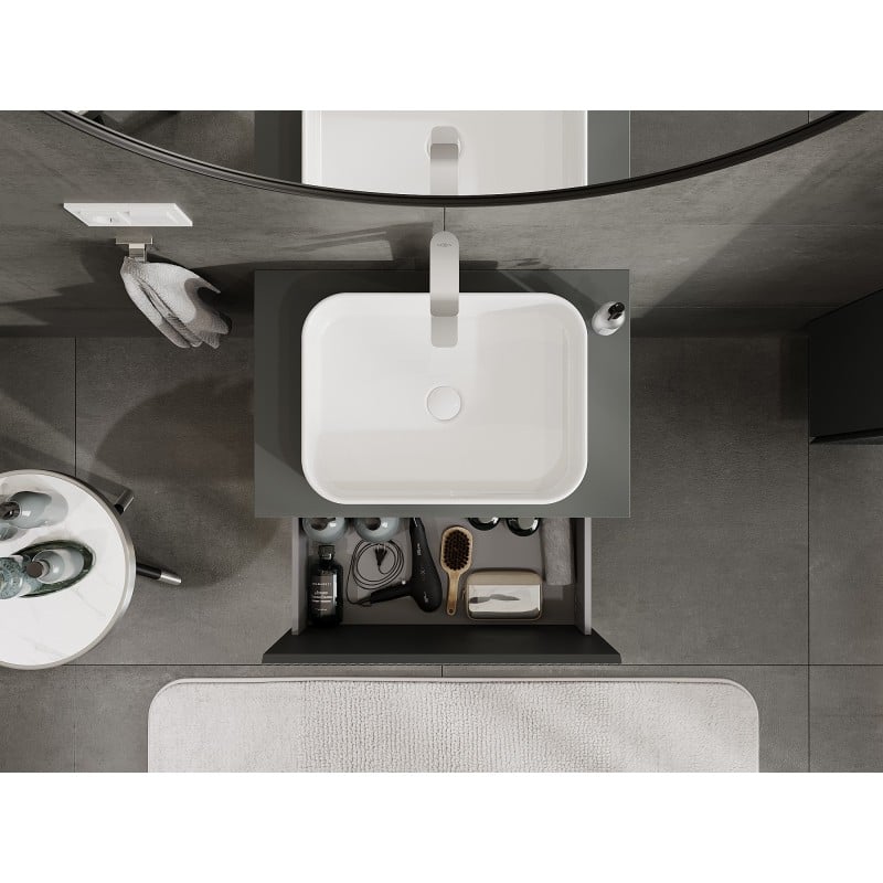 Mexen Rivel meuble de salle de bain sous lavabo 70 cm avec plateau, 1 tiroir, rainuré, graphite mat - 91A20-07047-1-BFC66