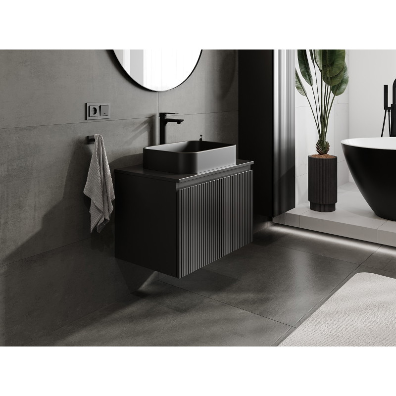 Mexen Rivel meuble sous-lavabo 70 cm avec plateau, 1 tiroir, rainuré, noir mat - 91A20-07047-1-BFC71