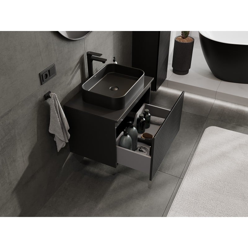 Mexen Rivel armoire de salle de bain sous-vasque 70 cm avec plateau, 1 tiroir, rainuré, noir mat - 91A20-07047-1-BFC71