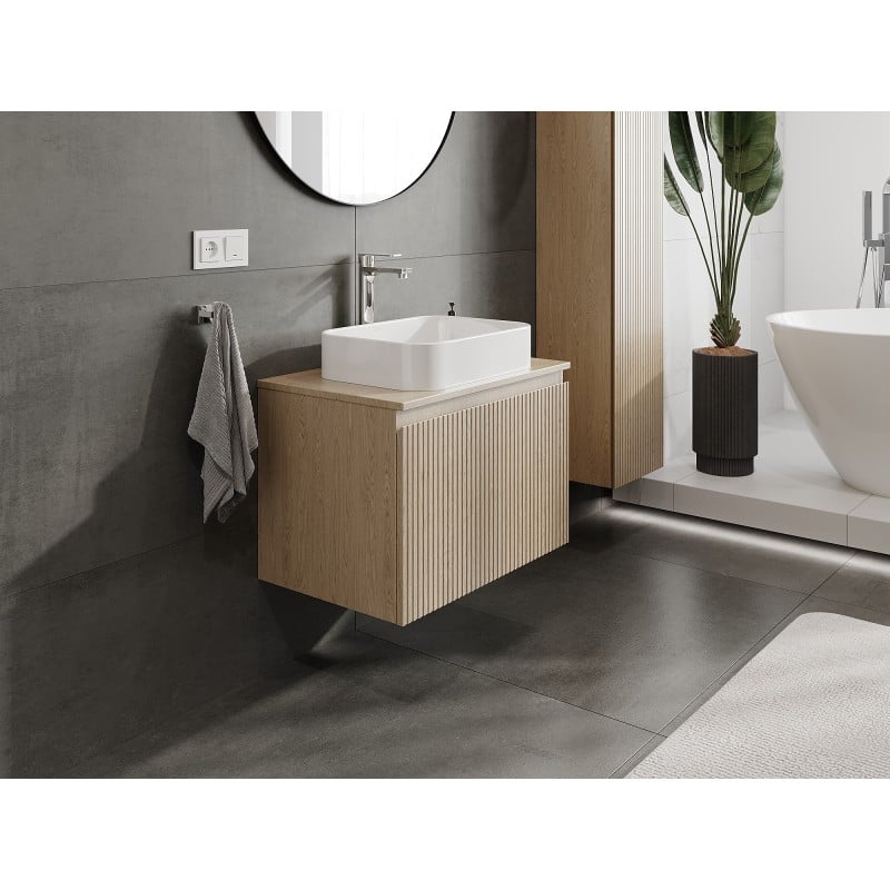 Mexen Rivel meuble de salle de bain sous-vasque 70 cm avec plateau, 1 tiroir, rainuré, chêne - 91A20-07047-1-BFC81