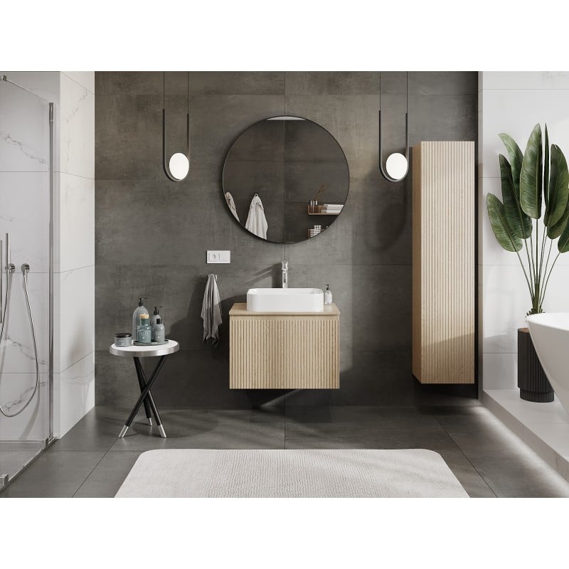 Mexen Rivel meuble de salle de bain sous-vasque 70 cm avec plateau, 1 tiroir, rainuré, chêne - 91A20-07047-1-BFC81