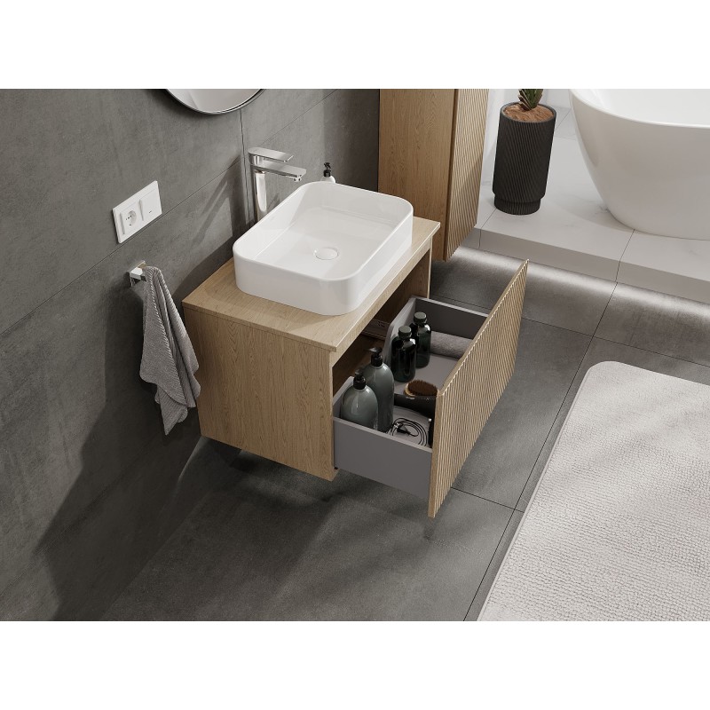 Mexen Rivel meuble de salle de bain sous-vasque 70 cm avec plateau, 1 tiroir, rainuré, chêne - 91A20-07047-1-BFC81