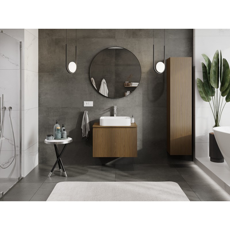 Mexen Rivel meuble de salle de bain sous lavabo 70 cm avec plateau, 1 tiroir, rainuré, noyer - 91A20-07047-1-BFC86