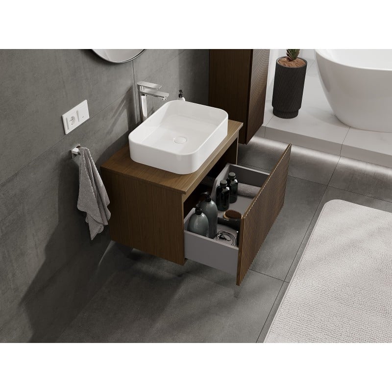 Mexen Rivel meuble de salle de bain sous lavabo 70 cm avec plateau, 1 tiroir, rainuré, noyer - 91A20-07047-1-BFC86