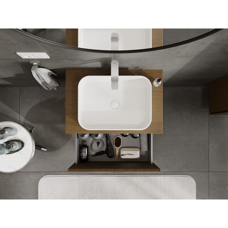 Mexen Rivel meuble de salle de bain sous lavabo 70 cm avec plateau, 1 tiroir, rainuré, noyer - 91A20-07047-1-BFC86
