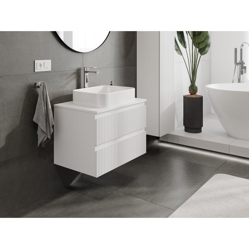 Mexen Rivel Meuble de salle de bain sous vasque 70 cm avec plateau, 2 tiroirs, rainuré, blanc mat - 91A20-07047-2-BFFC01